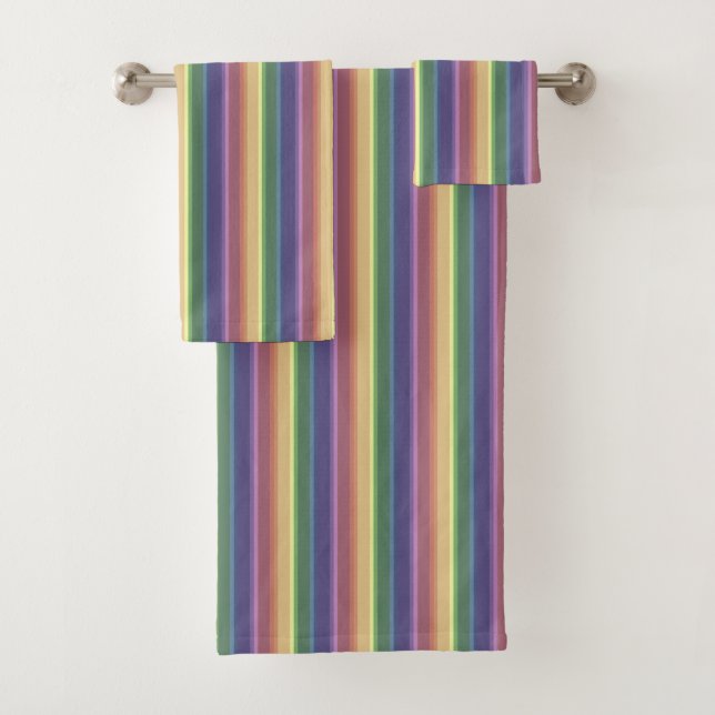 Muted rainbow stripes bath towel set (Insitu)