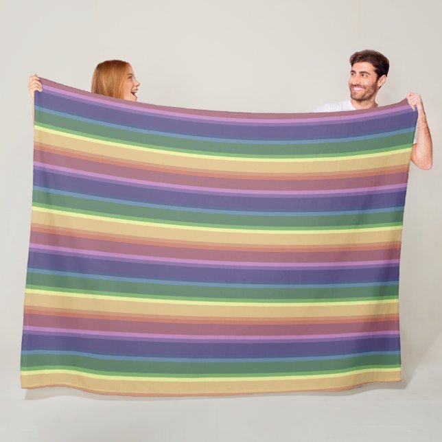 Muted rainbow stripes fleece blanket (In Situ)