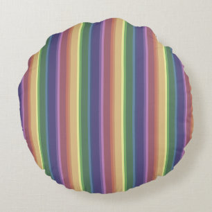 Muted rainbow stripes round cushion