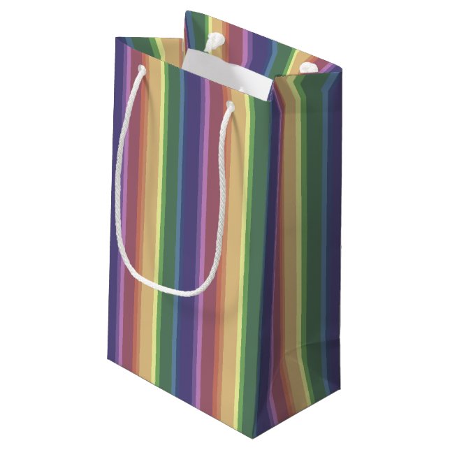 Muted rainbow stripes small gift bag (Back Angled)