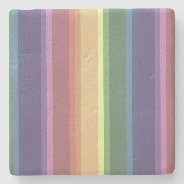 Muted rainbow stripes stone coaster (Front)