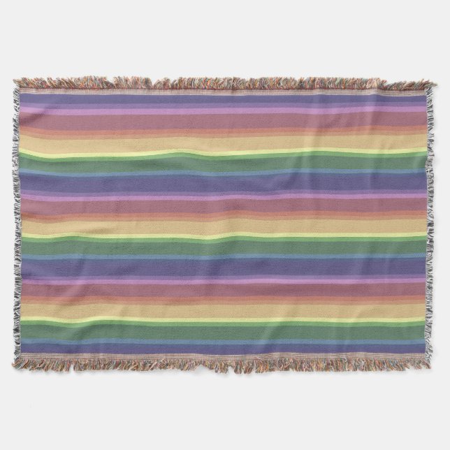 Muted rainbow stripes throw blanket (Front)