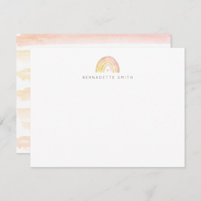Muted Rainbow Watercolor Boho Stationery Note Card (Front/Back)
