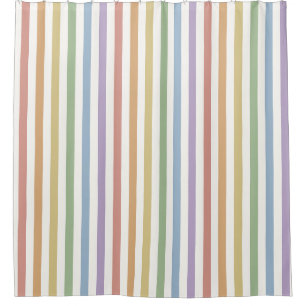 Muted Rainbow Wide Soft Stripe Shower Curtain