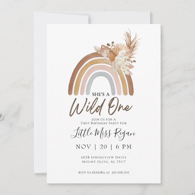 Muted Rainbow WILD ONE First Birthday Invitation (Front)