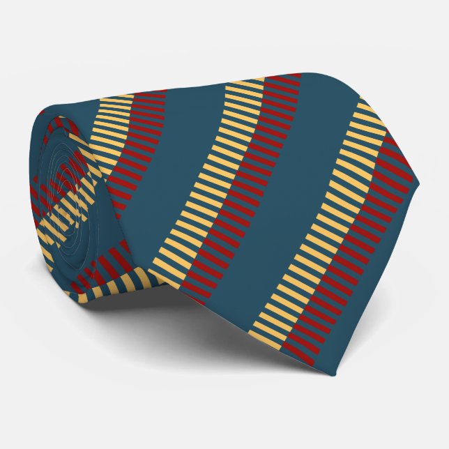 Muted Red Blue Yellow Unique Pattern Tie (Rolled)