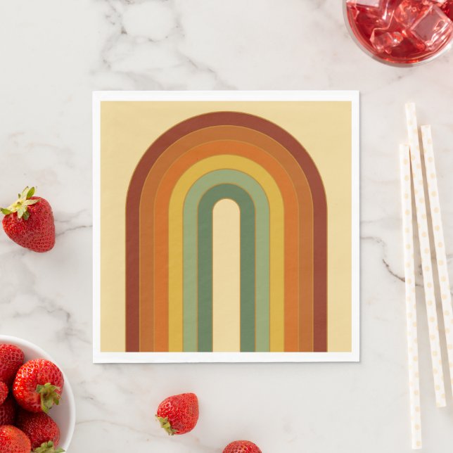 Muted Retro Groovy Layered Rainbow Luncheon Napkin (Insitu)