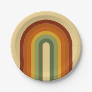 Muted Retro Groovy Layered Rainbow Round Paper Plate