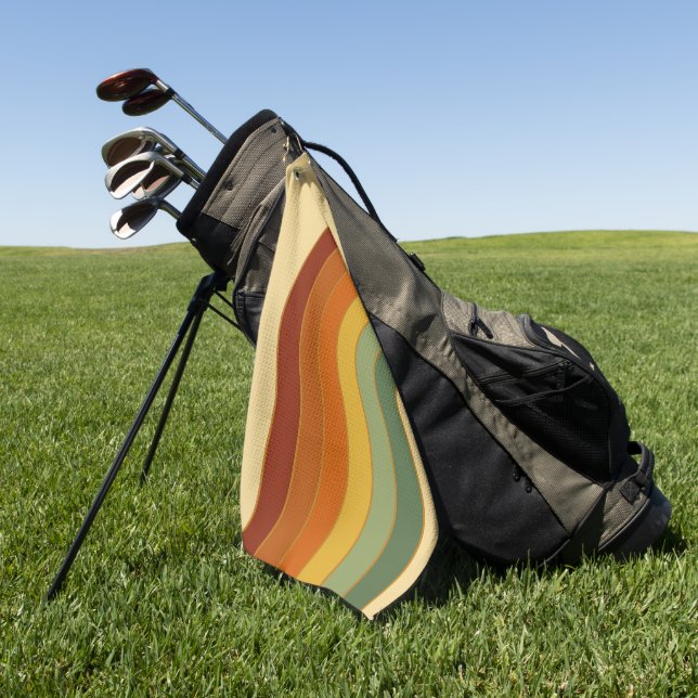 Muted Retro Layered Groovy Rainbow Golf Towel (Green)