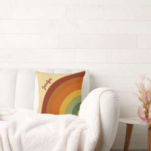 Muted Retro Layered Groovy Rainbow Name Cushion