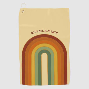 Muted Retro Layered Groovy Rainbow Name Golf Towel