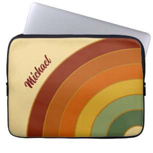 Muted Retro Layered Groovy Rainbow Name  Laptop Sleeve