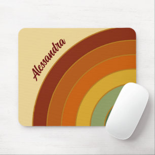 Muted Retro Layered Groovy Rainbow Name   Mouse Pad