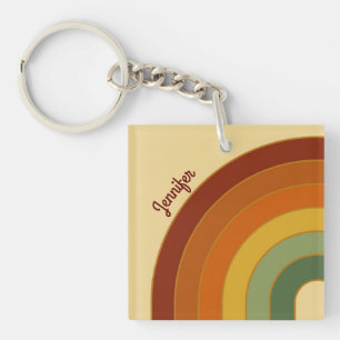 Muted Retro Layered Groovy Rainbow Square  Key Ring