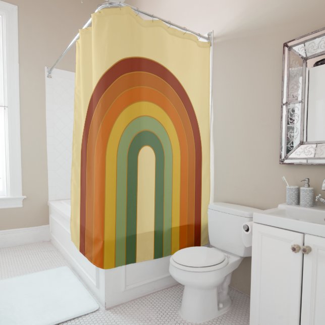 Muted Retro Seventies Rainbow Summer Shower Curtain (In Situ)