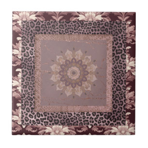 Muted rose mocha mousse damask ceramic tile