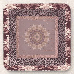 Muted rose mocha mousse damask coaster