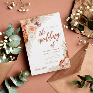 Muted Rose Pampas Terracotta Boho Photo Wedding Invitation