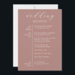 Muted Rosewood Wedding Weekend. Romantic Itinerary Invitation<br><div class="desc">This muted rosewood wedding weekend card is the ideal choice for couples hosting a rustic, vintage, or autumn inspired wedding. The warm, soft tone creates a cozy, romantic atmosphere, making it a perfect match for fall celebrations. The card includes a beautifully organized wedding itinerary, outlining the key events of your...</div>