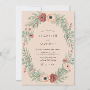 Muted Rust Wreath Wedding Invitation