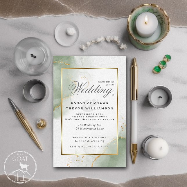 Muted Sage Abstract Marble Wedding  Invitation (Creator Uploaded)