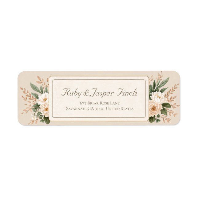 Muted Sage Botanical Gold Frame Return Address Label (Front)