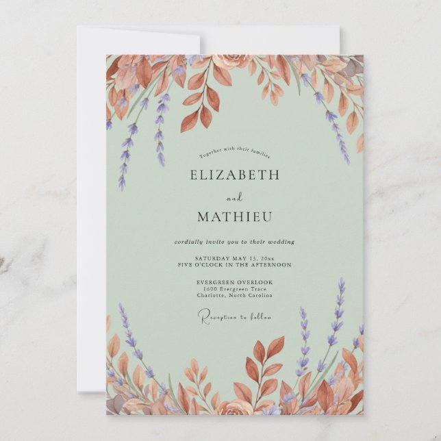 Muted Sage Copper Foliage Eucalyptus Wedding Invitation (Front)