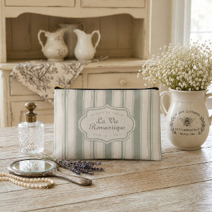 Muted Sage French Country Stripes Vintage Rustic Accessory Pouch
