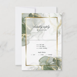 Muted Sage Gold Marbled RSVP Card