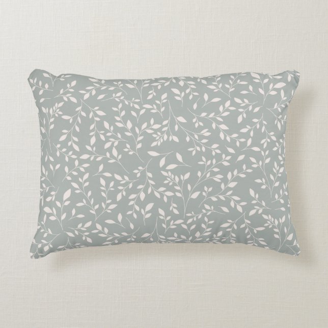 Muted Sage Green and Cream Botanical Vine Pattern Decorative Cushion (Front)