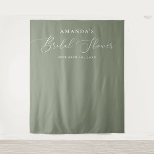 Muted Sage Green Elegant Bridal Shower Backdrop Tapestry