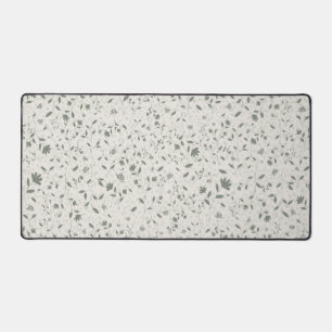 Muted Sage Green Floral Botanical Pattern on Light Desk Mat
