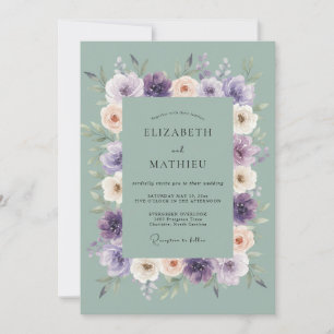 Muted Sage Lavender Floral Wedding Invitation
