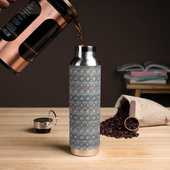 Muted Shades of Grey Mud Cloth Style Water Bottle (Coffee)