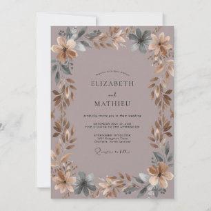 Muted Soft Mauve Leafy Wedding Invitation