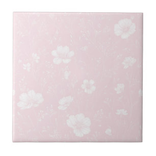 Muted Soft Pink And White Wildflower Pattern Ceramic Tile