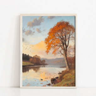 Muted Sunset Landscape Painting, Vintage Countrysi Poster
