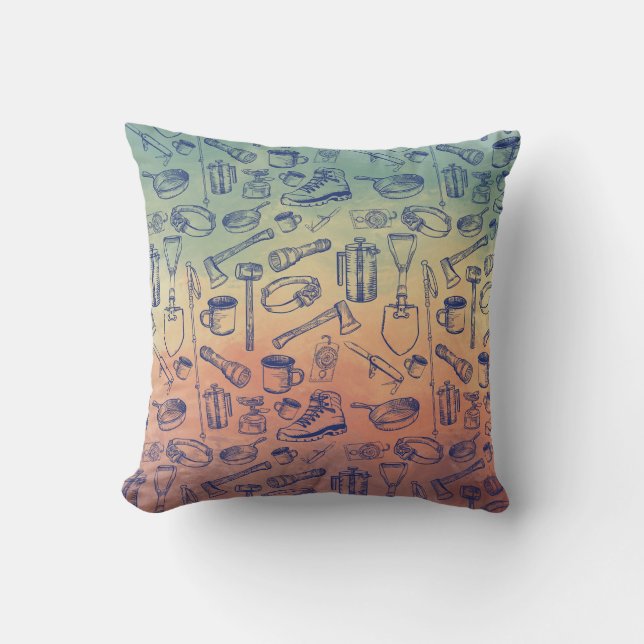 Muted sunset Ombré Camping Gear Pattern Cushion (Front)