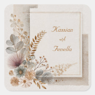 Muted Taupe Terracotta Botanical Wedding Square Sticker