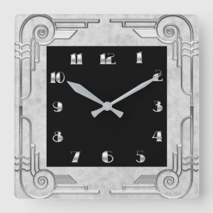 Muted Teal Art Deco Square Wall Clock