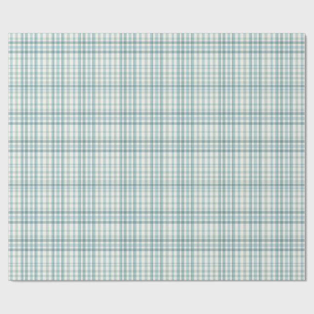 Muted Teal Micro-Check Plaid Pattern Wrapping Paper (Flat)