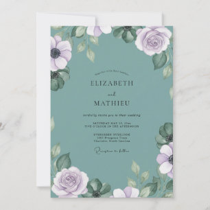 Muted Teal Ranunculus Eucalyptus Wedding Invitation