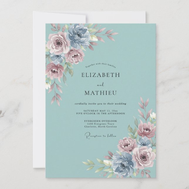 Muted Teal Serene Spring Wedding Invitation (Front)