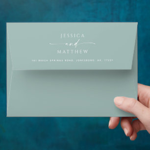 Muted Teal Wedding   Coastal Script Minimalist Envelope