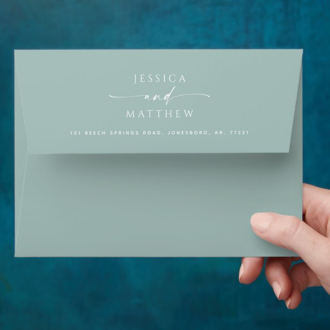 Muted Teal Wedding | Coastal Script Minimalist Envelope (Hand)