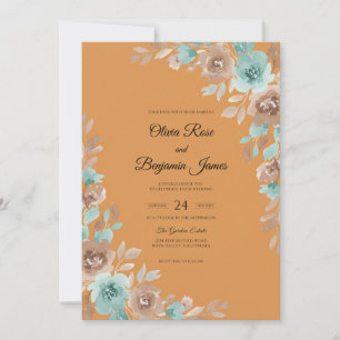 Muted Terracotta Aqua Painted Wedding Invitation