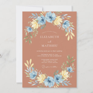 Muted Terracotta Azure Wildflower Wedding Invitation