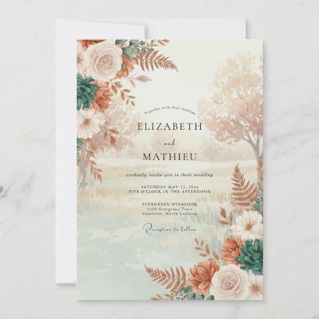 Muted Terracotta Blossom Wedding Invitation (Front)