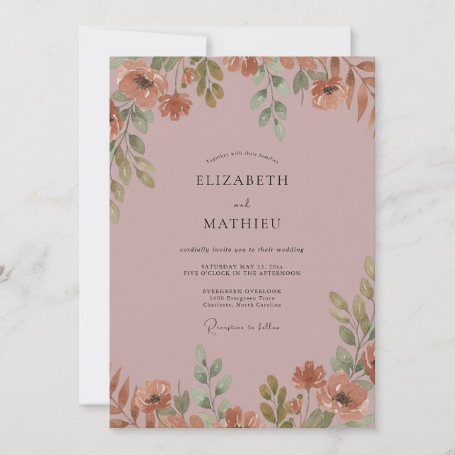 Muted Terracotta Leafy Wedding Invitation (Front)