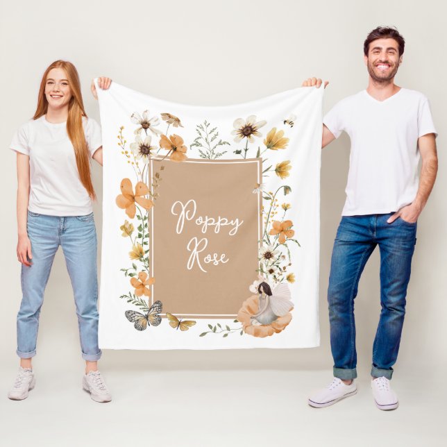 Muted Terracotta Wildflower Fairy Baby Girl Fleece Blanket (In Situ)